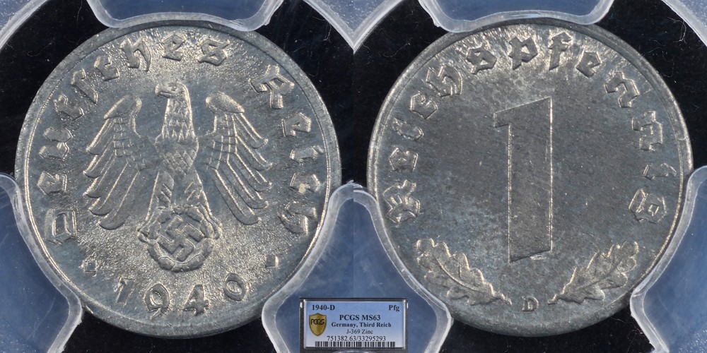 Third Reich 1 Pfennig 1940-D PCGS MS65