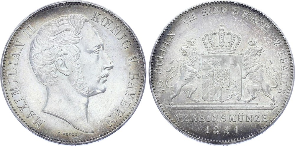 German States Bavaria 2 Thaler 1851