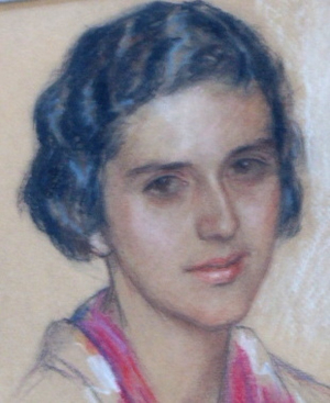MALVA SCHALEK ( 1882 - 1944 ) - PORTRÉT DÍVKY S BAREVNÝM ŠÁTKEM