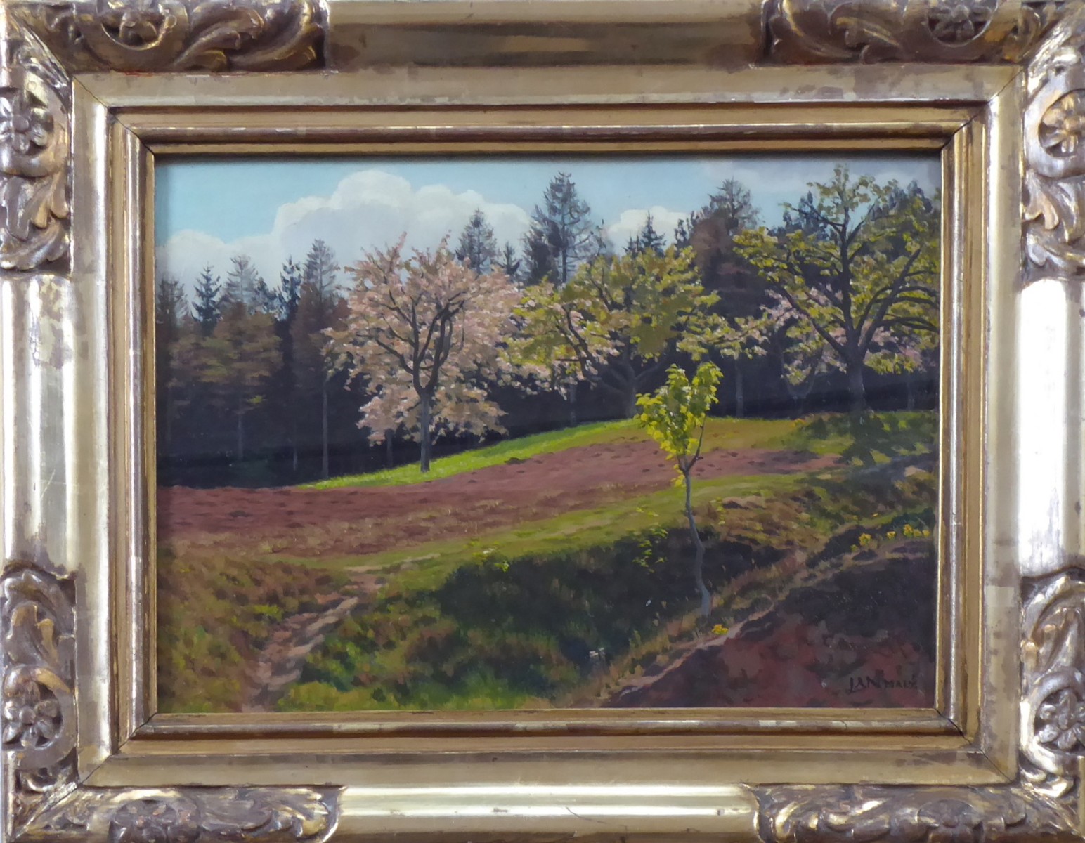 JAN MALÝ ( 1898 - 1954 ) - POLE VE SVAHU S KVETOUCÍMI STROMY