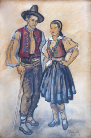 JOSEF HLAVÁČEK ( 1894 - 1962 ) - MLADÝ PÁR V KROJI