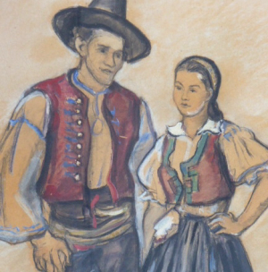 JOSEF HLAVÁČEK ( 1894 - 1962 ) - MLADÝ PÁR V KROJI