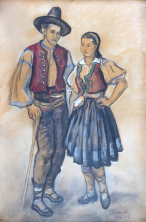 JOSEF HLAVÁČEK ( 1894 - 1962 ) - MLADÝ PÁR V KROJI