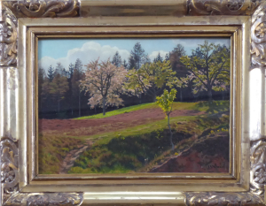 JAN MALÝ ( 1898 - 1954 ) - POLE VE SVAHU S KVETOUCÍMI STROMY