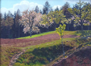 JAN MALÝ ( 1898 - 1954 ) - POLE VE SVAHU S KVETOUCÍMI STROMY