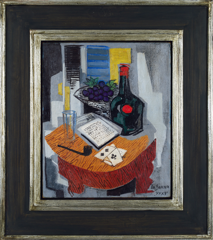 Ismael Gonzáles de la Serna (1898 - 1968) - Zátiší s láhví, dýmkou a kartami