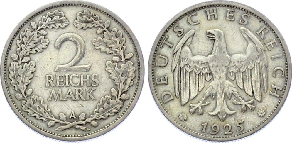 Germany Weimar Republic 2 Reichsmark 1925 A KM# 45 Silver XF-