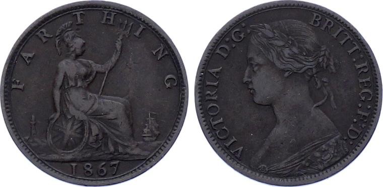 Great Britain 1 Farthing 1867 KM# 747.2 XF-