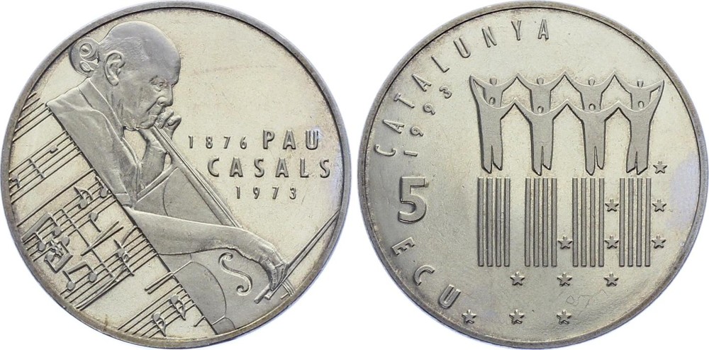 Spain Catalunya 5 Ecu 1993 Medal / Token Pau Casals UNC In Original Package 23.5g 38mm