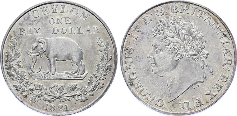 Ceylon 1 One Rix Dollar 1821 KM# 84 Silver George IV UNC RARE