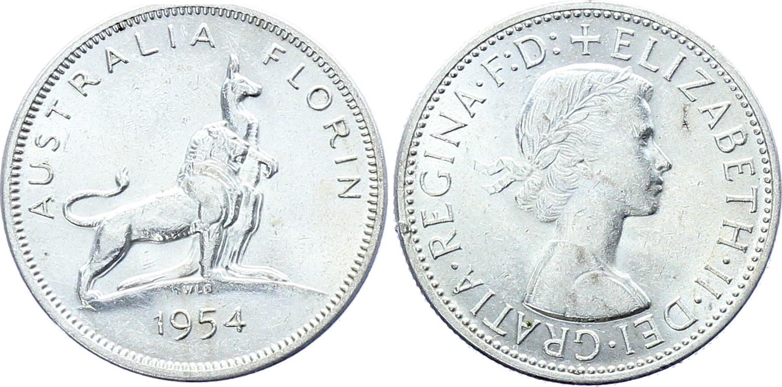 Australia 1 Florin 1954 KM# 55 Silver Royal Visit XF+