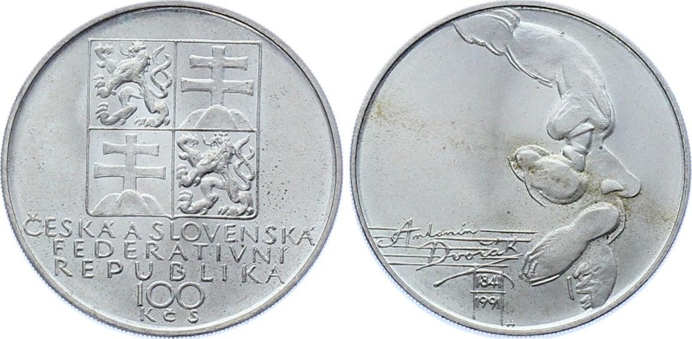 Czechoslovakia 100 Korun 1991 KM# 147 Silver Antonin Dvorak BUNC