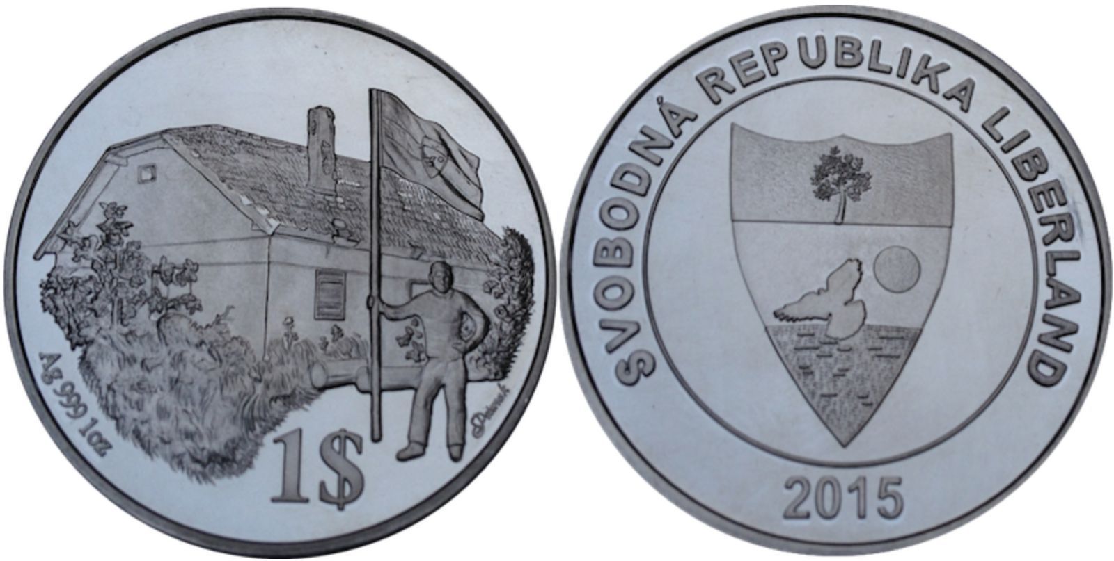 Liberland 1 Dollar / Merit 2015 - Ag999 1 Oz. Mintage - 100 pcs. Official Coin.