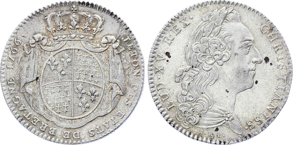 France Jeton / Token 1766 Silver Louis XV Des Etats De Bretagne 7g 28mm XF