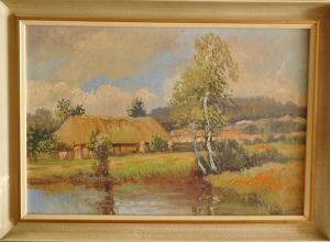 Břízy u rybníka - signováno nečitelně