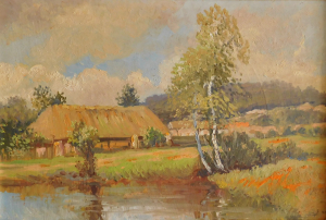 Břízy u rybníka - signováno nečitelně