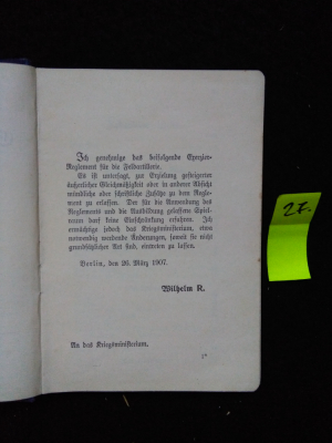 Exergier-Reglement fir die feldartillerie